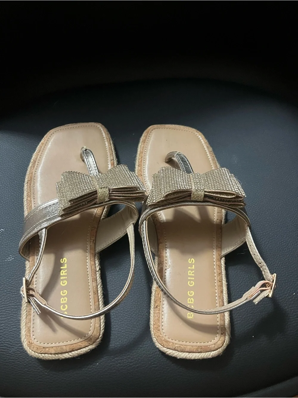 BCBGirls Silver Rhinestone Bow Thong Sandals